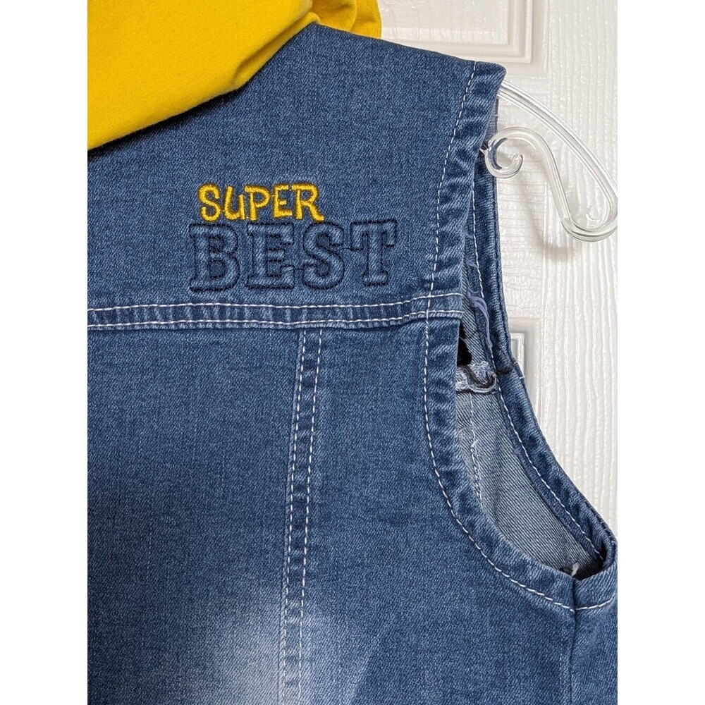NWT Kids (Size 12Y) Distressed Denim Vest w/Yellow Jersey Hood & Patch Details - Picture 6 of 10